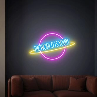 Elevate Your Space with The World Is Yours Neon Sign: Perfect for Bedroom Ambiance, Trendy Office Decor, and Memorable Wedding or Party Highlights.