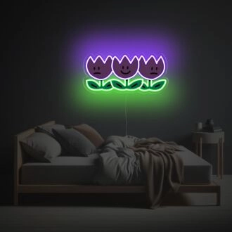 Brighten Up Your Space: Three Purple Flowers LED Neon Acrylic Artwork Perfect for Home Decor, Bars, and Weddings.