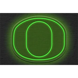 Verbessern Sie Ihr Spielzimmer, Ihre Bar oder Ihre Student*innenlounge mit dem LED-Neonschild mit dem Logo der University of Oregon.