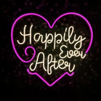 Happily Ever After Heart Wedding Decor Neon Sign