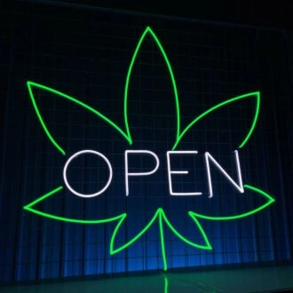 Weed Leaf Open Logo Led Neon Sign Smoking Machine Led Sign