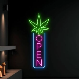Weed Leaf Open Logo Led Neon Sign Smoking Machine Led Sign Smoking Shop Neon Light Shop