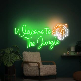 Elevate Your Space: Welcome To The Jungle Welcome Sign Green Led Light Signs Perfect for Bars, Home Decor, and Themed Events.