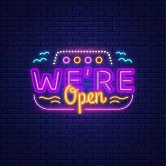 Were Open with Wave Lines Neon Sign