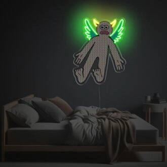 Elevate Your Space: White Guy With Green Wing LED Neon Acrylic Artwork Perfect for Home Decor, Bars, and Artistic Office Environments
