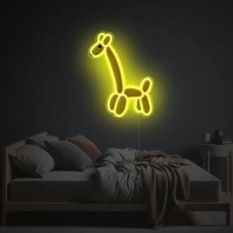 Elevate Your Space: Yellow Giraffe Shaped Balloon LED Neon Acrylic Artwork for Bars, Weddings, and Home Decor.