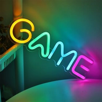 Brighten Your Game Room and Elevate Parties with the Yellow Green Ice Blue Game Letter LED Neon Sign.