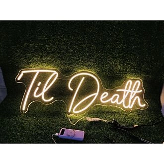 Brighten Your Wedding, Bar, and Home with the Unique Glow of the Yellow Til Death LED Neon Sign.