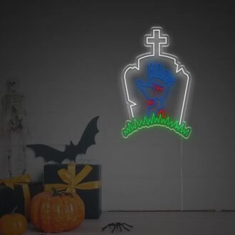 Zombie Coming Out From Tombstone LED Neon Sign