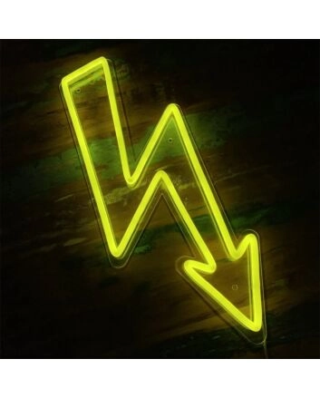 Brighten Your Space: Yellow Lightning Shaped Arrow LED Neon Light for Office, Bar, and Wedding Ambiance.