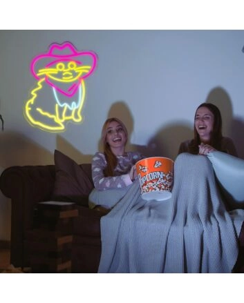 Add a Whimsical Charm to Your Home, Bar, or Party Ambiance with the Cat In Dark Pink Cowboy Hat Room Neon Sign.
