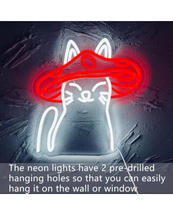 Brighten Your Space: Cute Cat Wearing Red Mushroom Hat Neon Sign for Home Decor, Kids&#039; Rooms, and Quirky Cafes.