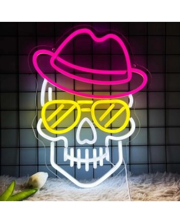 Light Up Your Room, Office, or Bar with a Dark Pink Cowboy Hat Skull Neon Sign: Perfect for an Edgy Western Aesthetic.