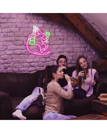 Brighten Up Your Bar or Home with the Whimsical Deep Pink Drunken Cat Neon Sign, Perfect for Parties and Decor.