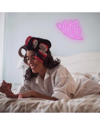Brighten Up Your Beauty Salon or Home Vanity with the Deep Pink Hands Holding Nail Polish Neon Sign.
