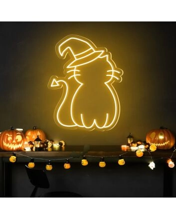 Brighten Up Your Halloween Celebration: Perfect for Home Decor, Theme Parties, and Bars - Neon Cat Hat Cute Halloween Neon Sign