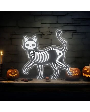 Enhance Your Halloween Festivities and Home Ambiance with the Spooky Skeleton Cat LED Neon Sign.