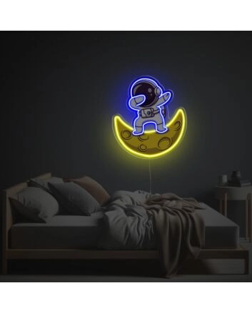 Elevate Your Space: Astronaut In Swag Posture Sitting On The Moon LED Neon Acrylic Artwork for Home Decor, Office Enhancements, and Cosmic-Themed Events