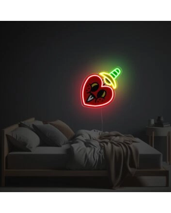 Elevate Your Home, Office, or Bar Decor with the Striking Heart Pierced By A Knife LED Neon Acrylic Artwork.
