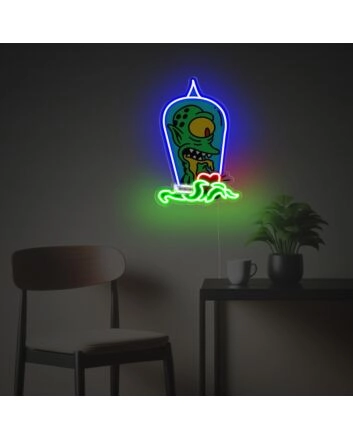 Brighten Up Your Space: One Eyed Alien With Red Heart LED Neon Acrylic Artwork - Perfect for Home Decor, Office Ambiance, and Unique Bar Settings