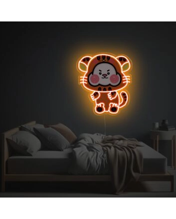Brighten Up Your Space: Orange Cheeky Tiger LED Neon Acrylic Artwork Perfect for Bar Ambiance, Eclectic Home Decor, and Unique Office Settings