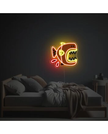 Dazzle Your Bar or Restaurant with the Vibrant Glow of Orange Fiercely Fish LED Neon Acrylic Artwork.