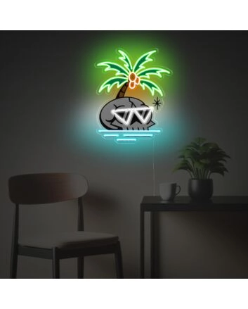 Brighten Up Your Space: From Lively Bars to Chic Home Offices with Palm Tree With Skull Head With Sunglasses LED Neon Acrylic Artwork.
