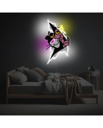 Elevate your home, office, and bar ambiance with the enchanting Peeking Pink Panther LED Neon Acrylic Artwork.