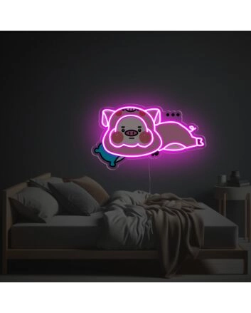 Brighten Up Any Space: Pink Cheeky Sleeping Pig LED Neon Acrylic Artwork Perfect for Home Decor, Bars, and Special Celebrations.