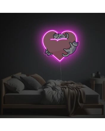 Brighten up Your Bedroom, Bar, or Boutique: Pinky Heart With Little Kitties LED Neon Acrylic Artwork Brings Whimsy Anywhere
