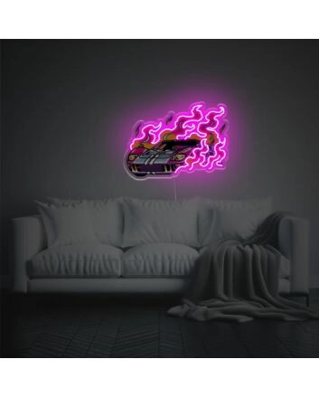 Rev Up Your Decor: Purple Flame Sport Car LED Neon Acrylic Artwork Perfect for Bars, Man Caves, and Automotive-Themed Events.