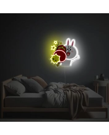 Elevate your space with Rabbit With Red Hammer LED Neon Acrylic Artwork - Perfect for Home Decor, Office Ambiance, and Unique Store Fronts.