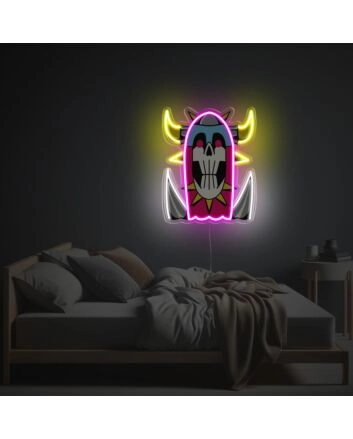 Upgrade Your Bar, Gaming Room, or Halloween Event with Skullful Evil With Yellow Corns LED Neon Acrylic Artwork.