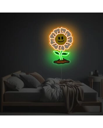 Brighten Up Your Space: Smiley Daisy LED Neon Acrylic Artwork Perfect for Home Decor, Office Ambiance, and Celebratory Occasions.
