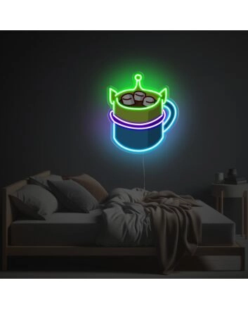 Transform Your Space: Squeeze Toy Aliens Shaped Mug LED Neon Acrylic Artwork for Home, Bars, and Parties