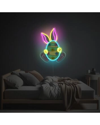 Elevate your holiday celebrations and home ambiance with "Thanksgiving With Rabbit Ears LED Neon Acrylic Artwork" - Perfect for festive decor, bars, and events.