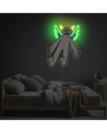 Elevate Your Space: White Guy With Green Wing LED Neon Acrylic Artwork Perfect for Home Decor, Bars, and Artistic Office Environments