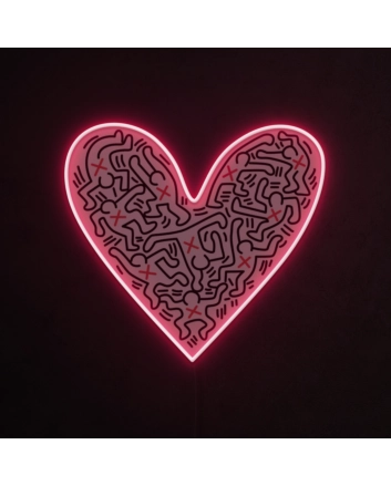 Heart &amp; UV Print Pattern Neon Sign