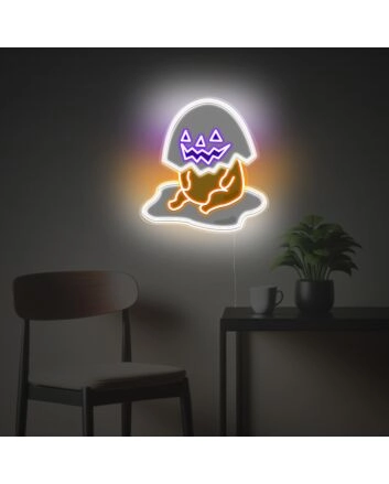Add a Spooky Glow to Your Halloween Festivities and Decor with the Yolk Man With Halloween Egg LED Neon Acrylic Artwork in Bars, Parties, and Home Settings.