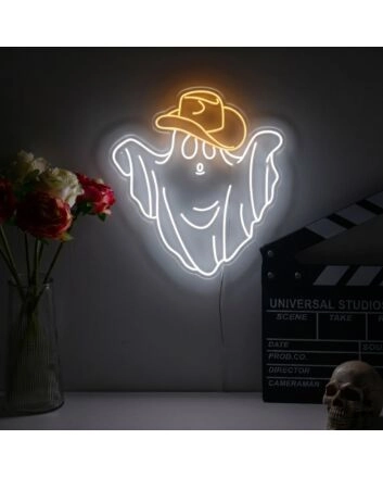 Brighten Up Your Spooky Celebrations: Halloween Cow Boy Ghost LED Neon Sign for Home Decor, Halloween Parties, and Themed Bars.
