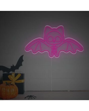 Brighten Up Your Spooky Celebrations and Decor: Halloween Flying Cat Bone LED Neon Sign for Home, Bar, and Halloween Party Ambiance