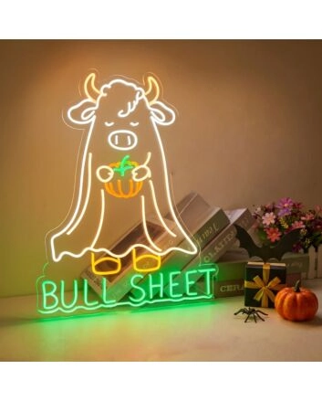 Brighten Up Your Halloween Festivities at Home, Office, or Bar with the Halloween Ghost Bull Sheet With Pumpkin LED Neon Sign