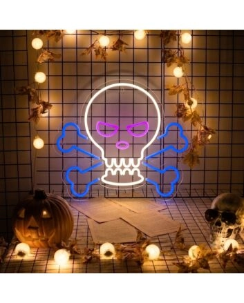 Brighten Up Your Halloween Festivities at Home, Office, or Bar with the Halloween Skull Head And Bone LED Neon Sign.