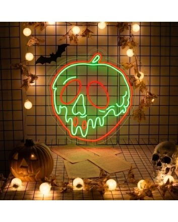 Brighten Up Your Halloween Bash or Themed Bar with the Spooky Halloween Skull Pision Apple LED Neon Sign.