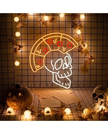 Light Up Your Bar, Game Room, or Kitchen with the Exclusive Pizza Skull LED Neon Sign.