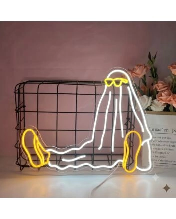 Elevate your Halloween ambiance at home, office, or bar with the Sad Ghost Sitting On The Ground LED Neon Sign.