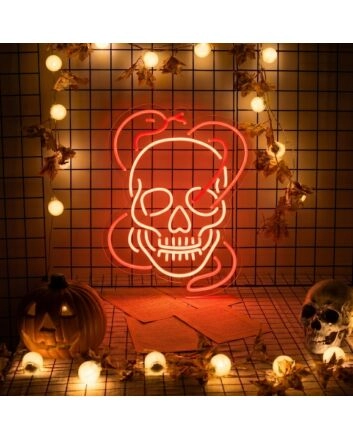 Elevate Your Bar or Game Room Aesthetics with the Skull Head With Red Snake LED Neon Sign.