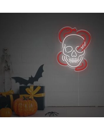 Elevate Your Bar or Game Room Aesthetics with the Skull Head With Red Snake LED Neon Sign.