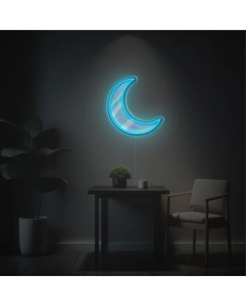 Transform Your Living Space, Office, or Event with the Enchanting Glow of Blue Missing Moon LED Neon Acrylic Artwork.