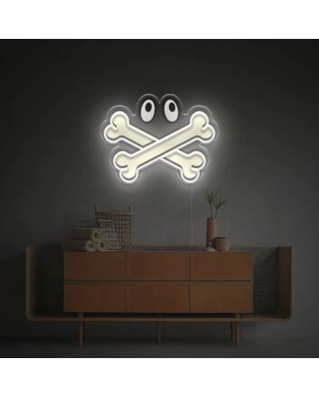 Brighten Your Space: Versatile Bone Cross With Eyes LED Neon Acrylic Artwork Perfect for Office, Storefronts, and Edgy Home Decor.